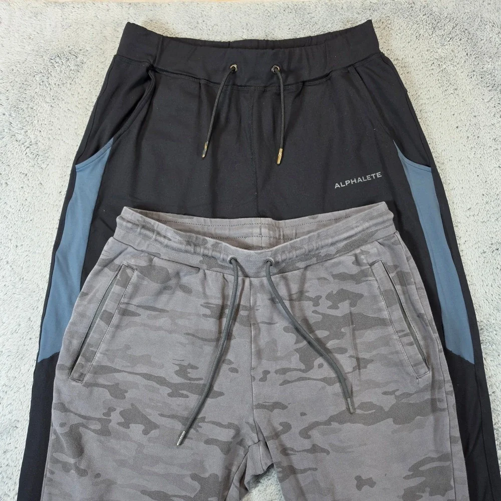 Alphalete Joggers Men M Lot of 2 Black Blue Grey Camo Tapered Gym Training Pants